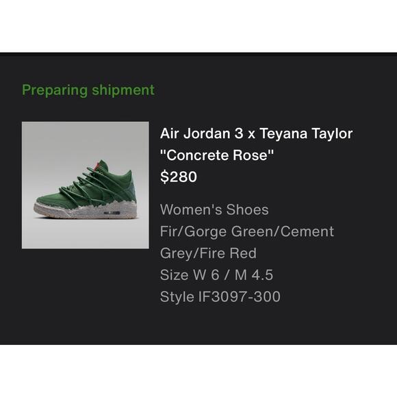 Nike Air Jordan 3 x Teyana Taylor ‘Concrete Rose’ US W 6 M 4.5 Brand New - Picture 4 of 5